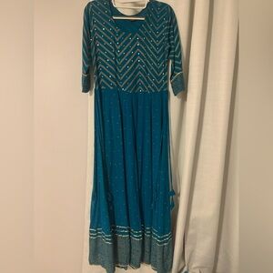 Chic Teal and Gold trim 3/4 Sleeve Dress